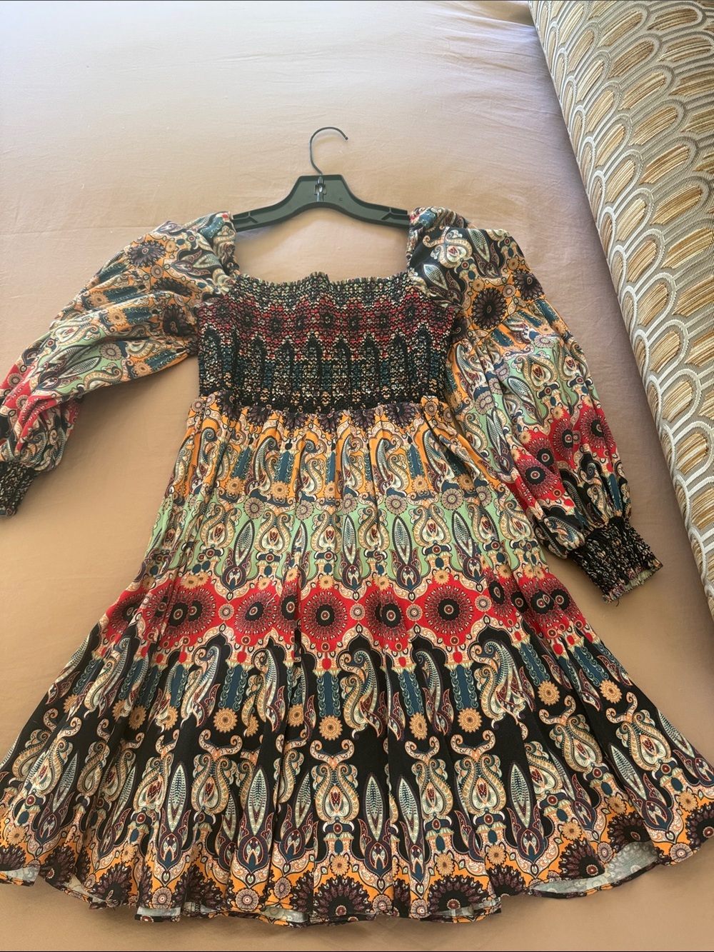 Alice + Olivia Black Multicolor Paisley Smocked Mini Dress